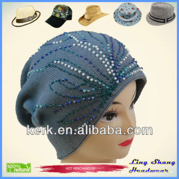 LSC11 Ningbo Lingshang 100% Algodão Chapéu com Flor Beads moda inverno chapéu